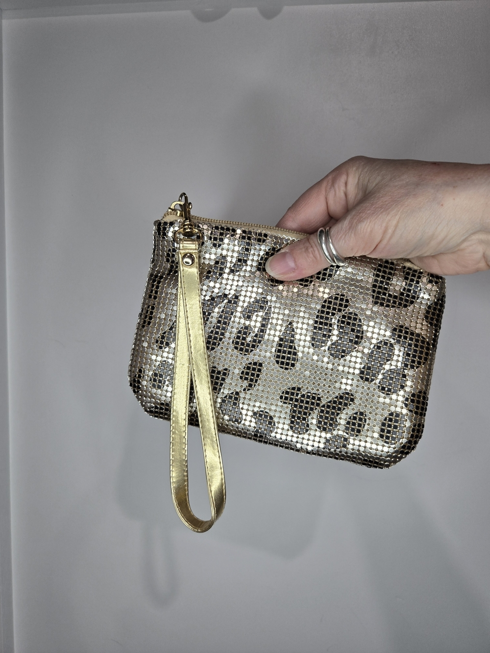Express Gold and Black Leopard Wristlet Clutch
